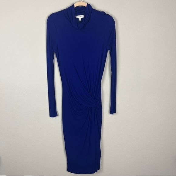 Reiss Freya Twist Drape Long-Sleeved Viscose Bodycon Dress - Picture 2 of 7